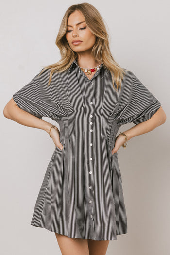 Button Front Mini Dress in Grey