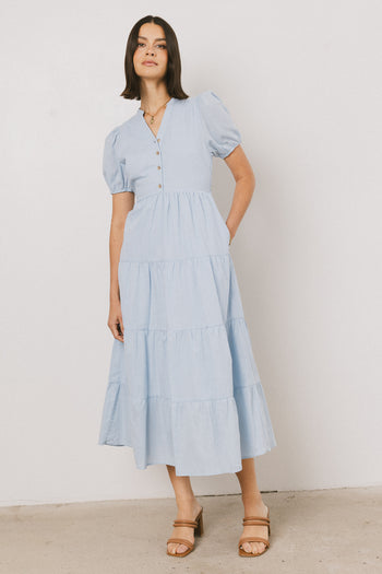 tiered midi dress with pockets