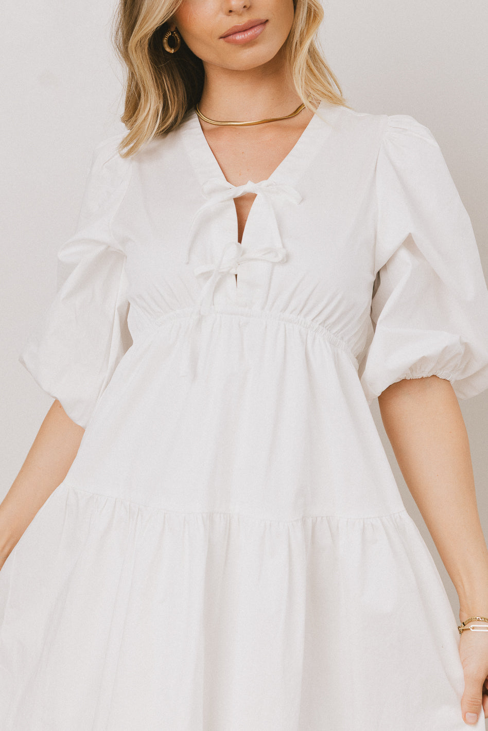 white tiered midi dress with sleeves Nadia Midi Dress in Cream