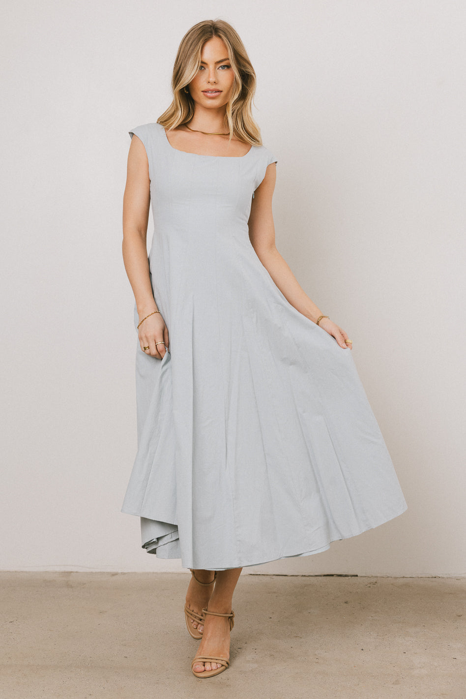 strapless open back dress Colin Midi Dress in Slate Blue