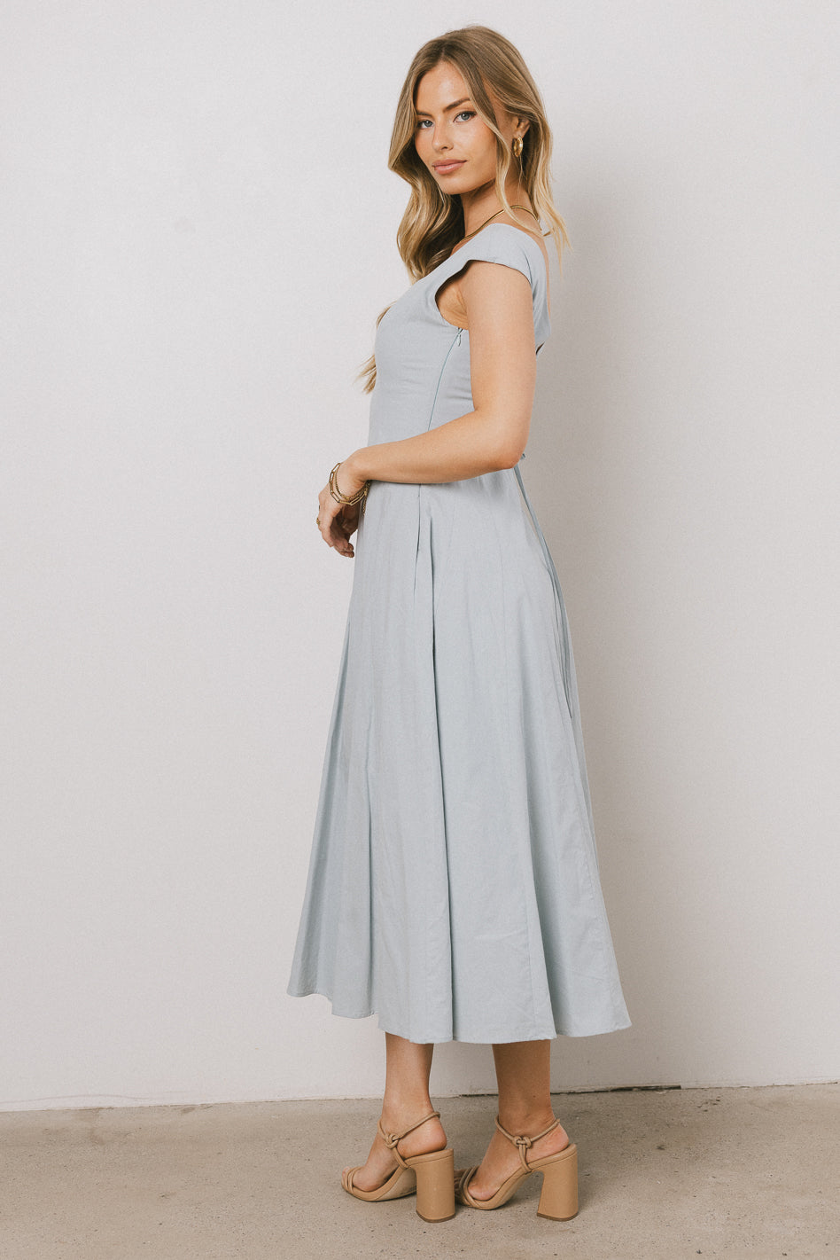 SIDE ZIPPER ON BLUE MIDI RESS 