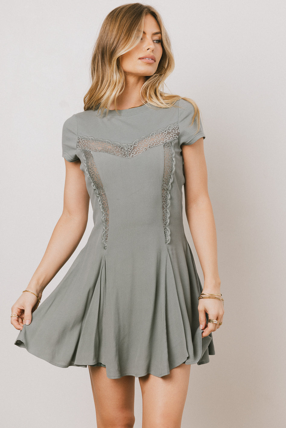 fitted lace wedding dress Erin Cap Sleeve Mini Dress in Sage