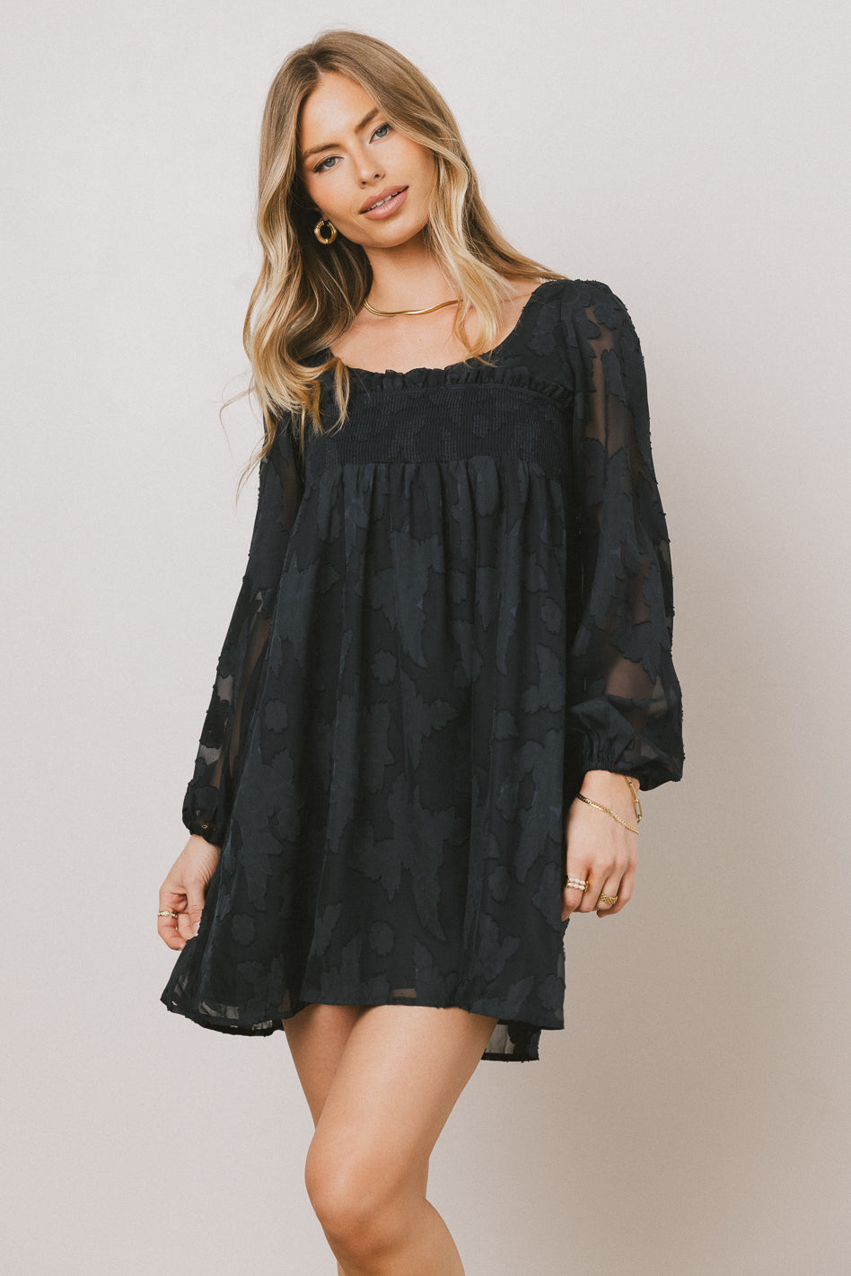 Miles Smocked Mini Dress in Navy - FINAL SALE
