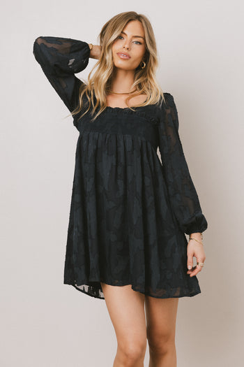SMOCKED MINI DRESS IN NAVY 
