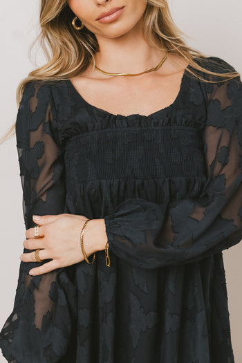 SMOCKED LONG SLEEVED MINI DRESS 