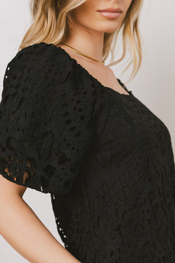 short sleeve black midi dress 