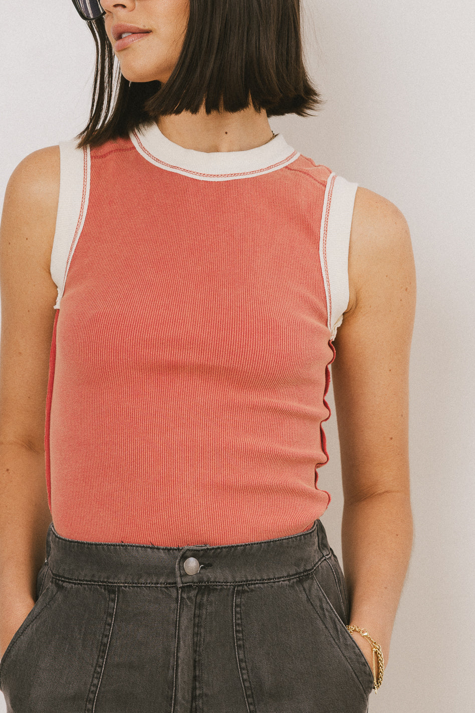 Lilah Reverse Seam Tank in Red - FINAL SALE