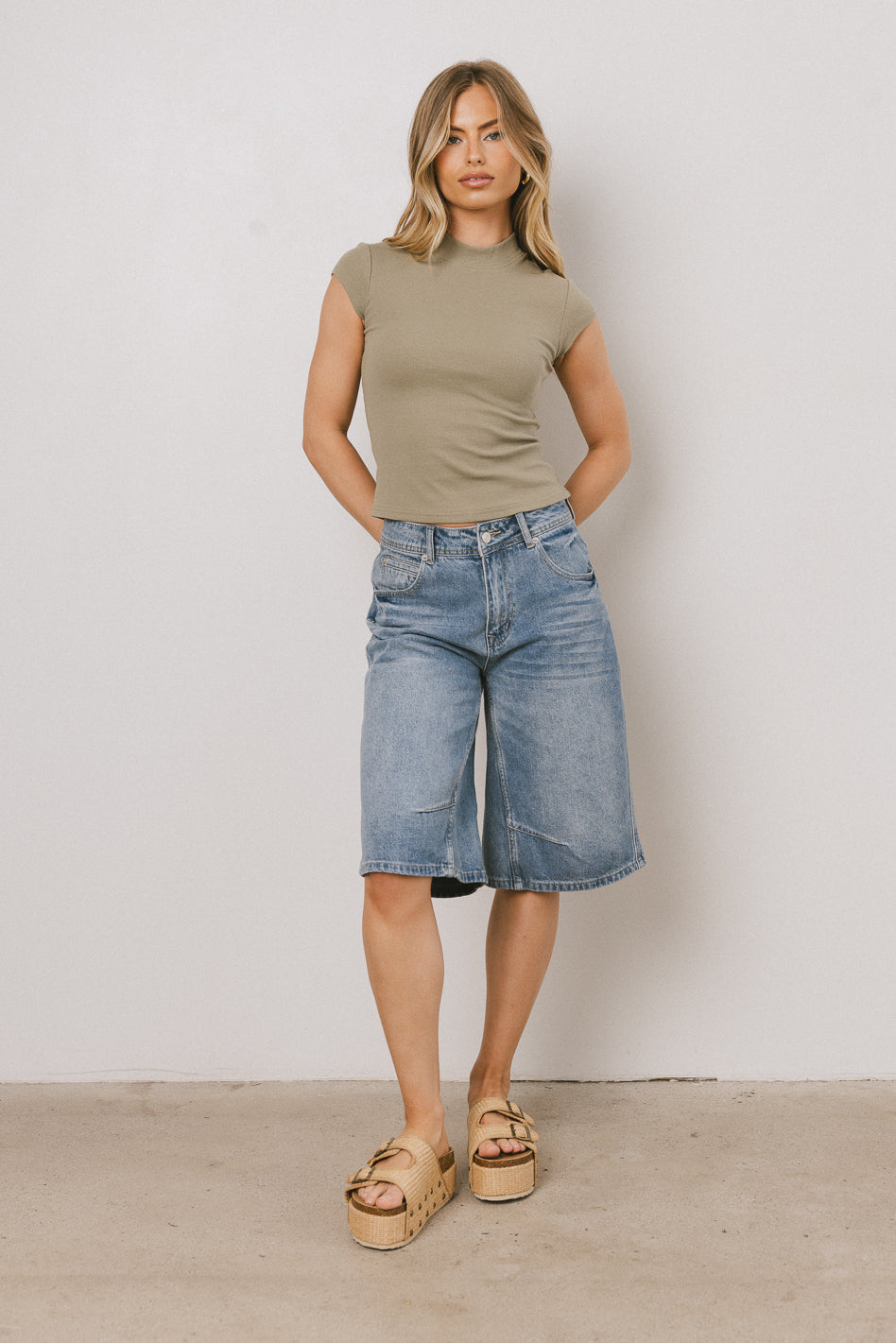 Noel Mock Neck Top in Light Olive - FINAL SALE