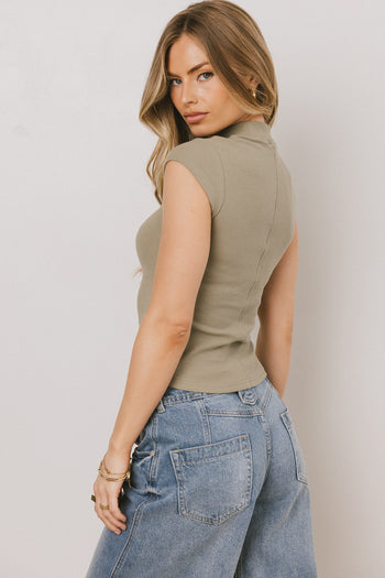 Noel Mock Neck Top in Light Olive - FINAL SALE