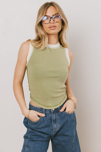 green and white contrast tank