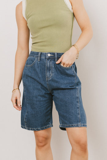 pleated denim shorts 