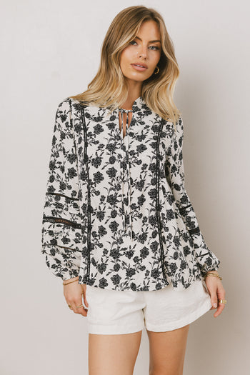 Imann Floral Blouse in Navy - FINAL SALE