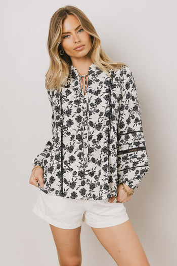 Imann Floral Blouse in Navy - FINAL SALE