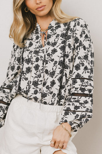 Imann Floral Blouse in Navy - FINAL SALE