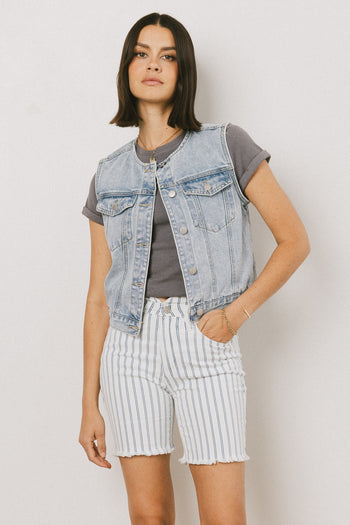 non collar denim vest