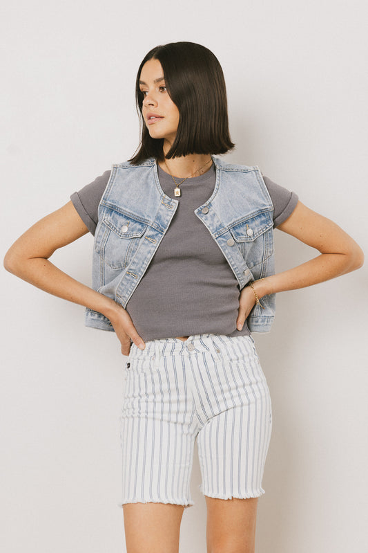 Kammie Ribbed Basic Tee in Slate Blue