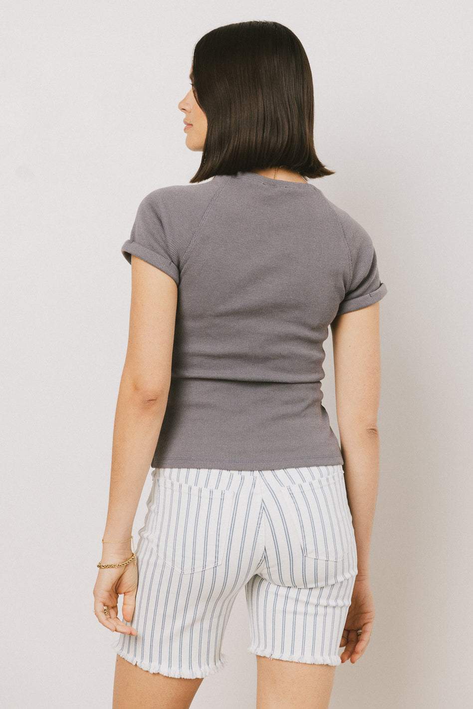 Kammie Ribbed Basic Tee in Slate Blue - FINAL SALE