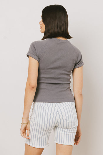 Kammie Ribbed Basic Tee in Slate Blue - FINAL SALE