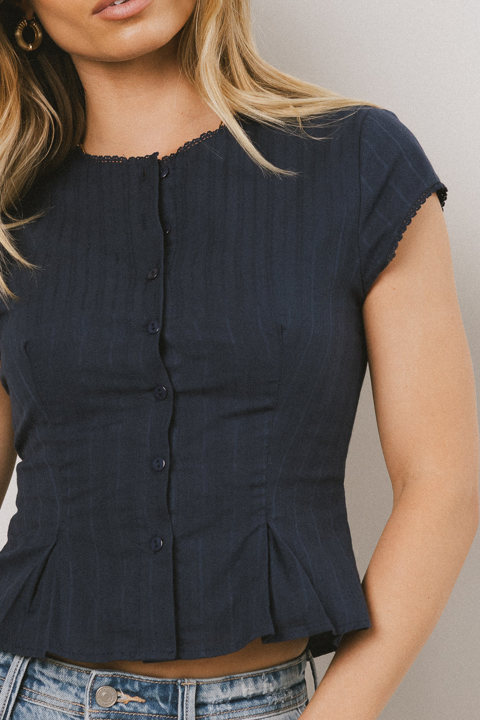 Rumi Button Front Blouse in Navy