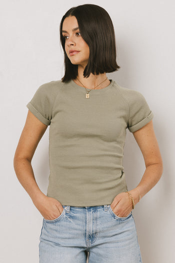 Kammie Ribbed Basic Tee in Sage - FINAL SALE