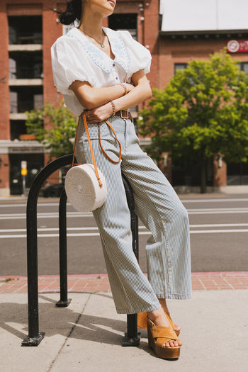 blue and cream striped jeans