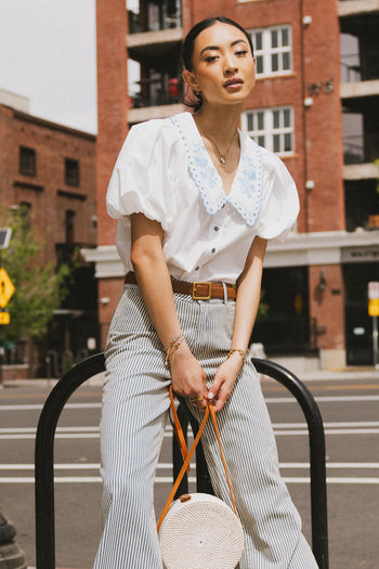 Lara Embroidered Blouse in Off White - FINAL SALE