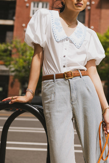 Lara Embroidered Blouse in Off White - FINAL SALE