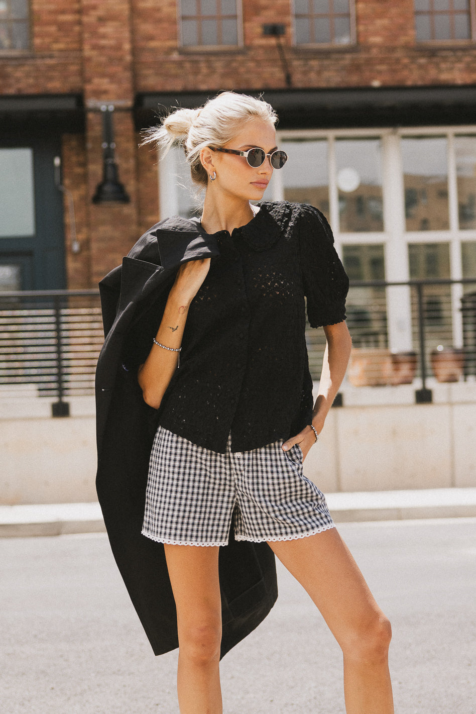 Sofia Gingham Shorts in Navy - FINAL SALE