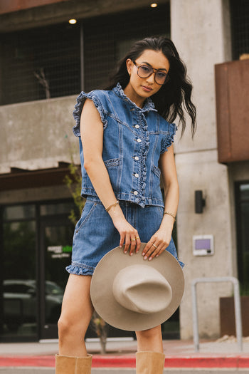ruffle denim vest