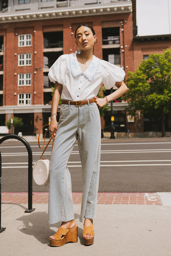 high rise striped jeans