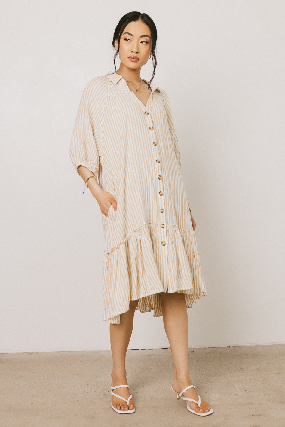 theo midi dress Theo Striped Midi Dress in Mustard