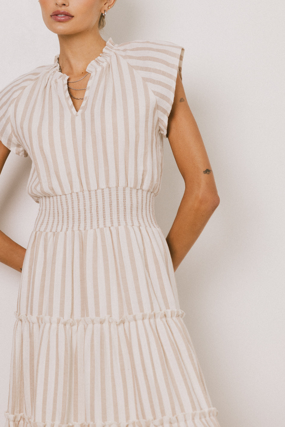 Claire Striped Maxi Dress in Taupe - FINAL SALE Claire Striped Maxi Dress in Taupe - FINAL SALE