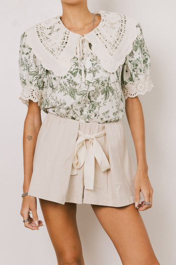 knit shorts with pleat detail