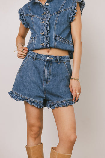ruffle denim shorts