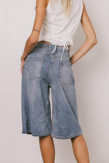 light was denim shorts