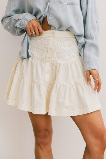 Skyler Tiered Mini Skirt in Cream - FINAL SALE