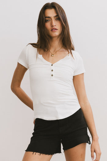 Henley Top in White