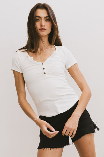 Henley Top in White