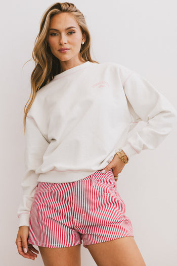 PINK AND WHITE CREW  NECK