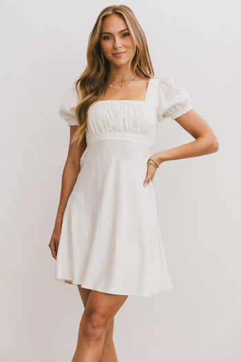 RUCHED CHEST WHITE DRESS