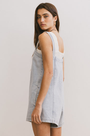 DENIM ROMPER WITH POCKETS
