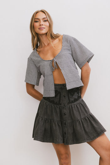 black top with gingham pattern
