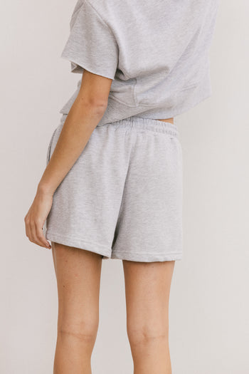 high rise grey shorts
