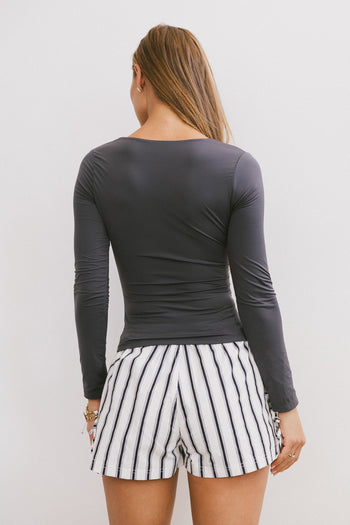 navy basic long sleeve top