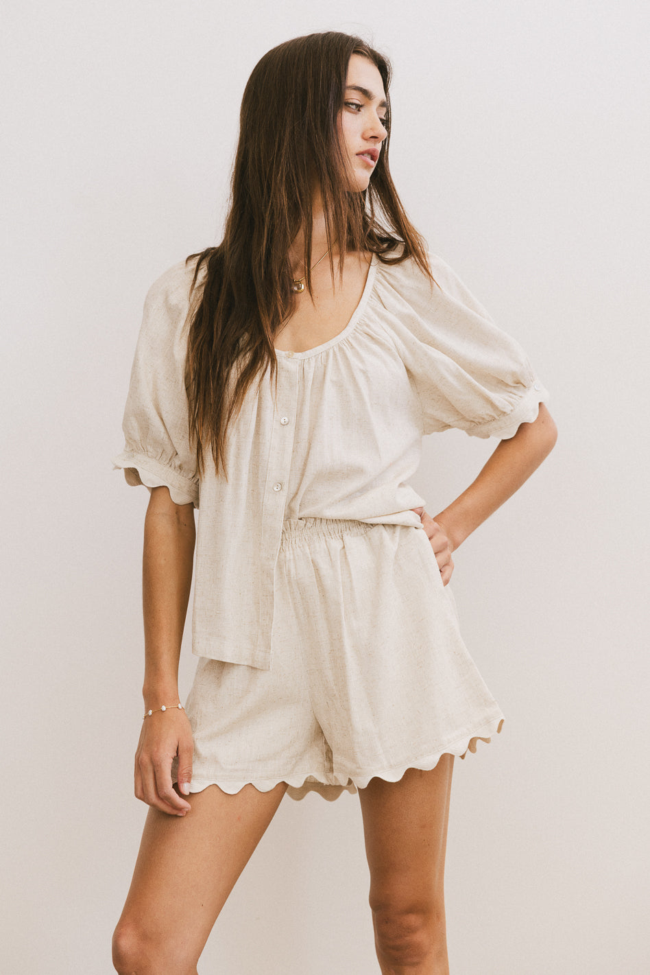 Scalloped Shorts in Oatmeal