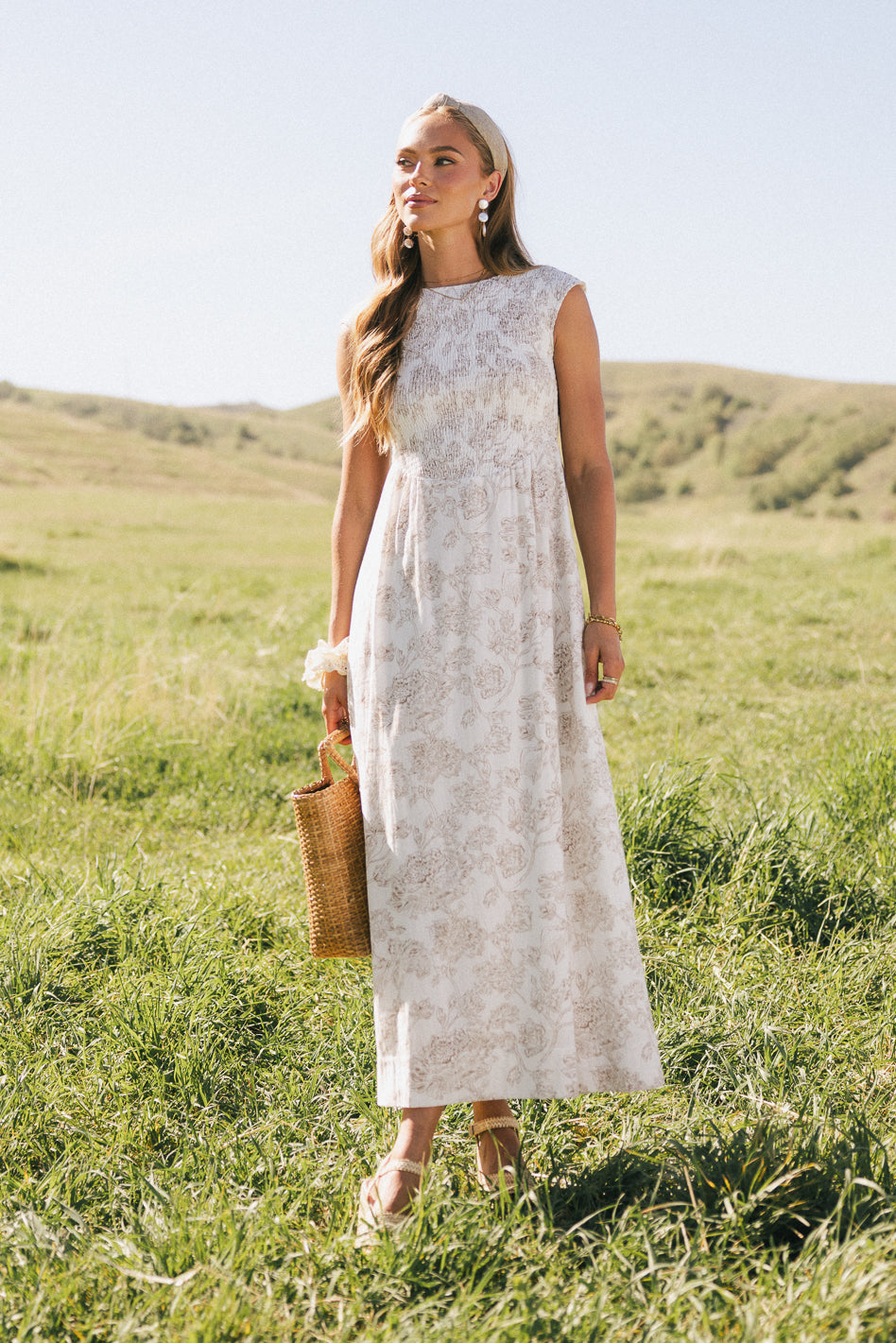 Elias Smocked Maxi Dress L / Cream