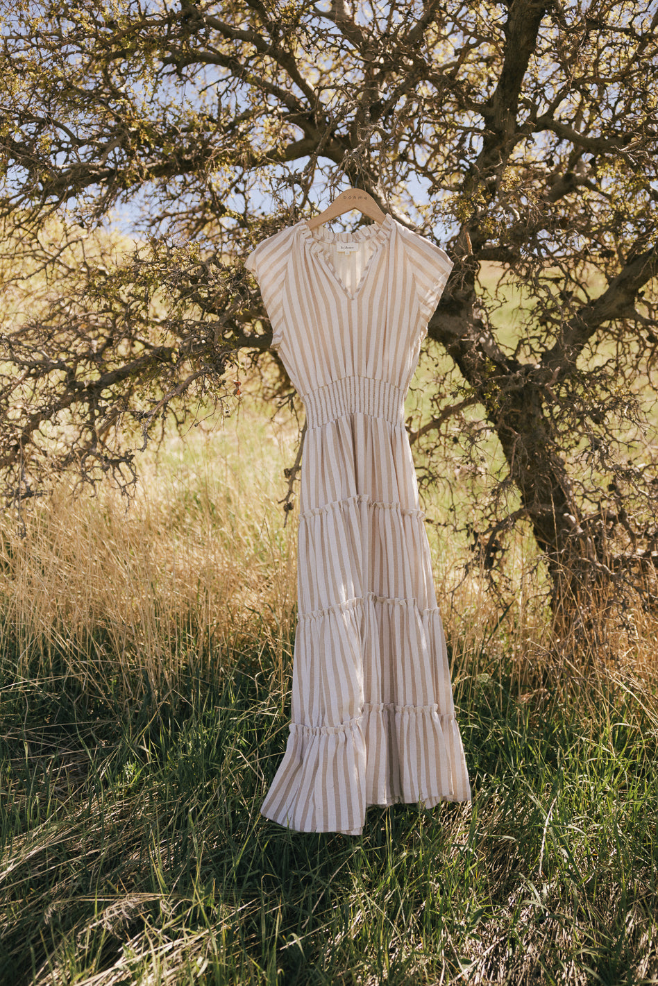 Claire Striped Maxi Dress in Taupe - FINAL SALE Claire Striped Maxi Dress in Taupe - FINAL SALE