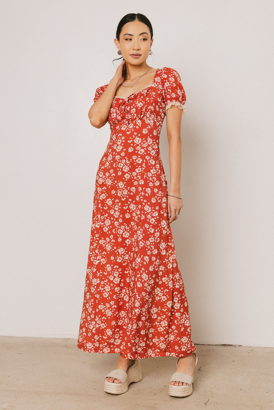 Camden Floral Maxi Dress in Rust