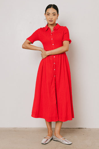 Smocked Maxi Dress in Red