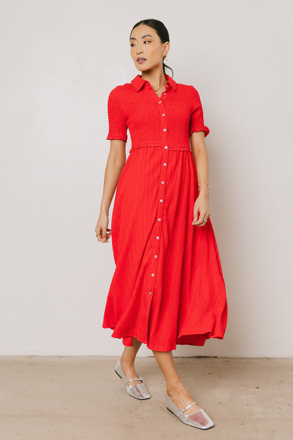 red smocked maxi dress BCBGeneration Women's Red Smocked Tiered Maxi Dress L131522 Size Small
